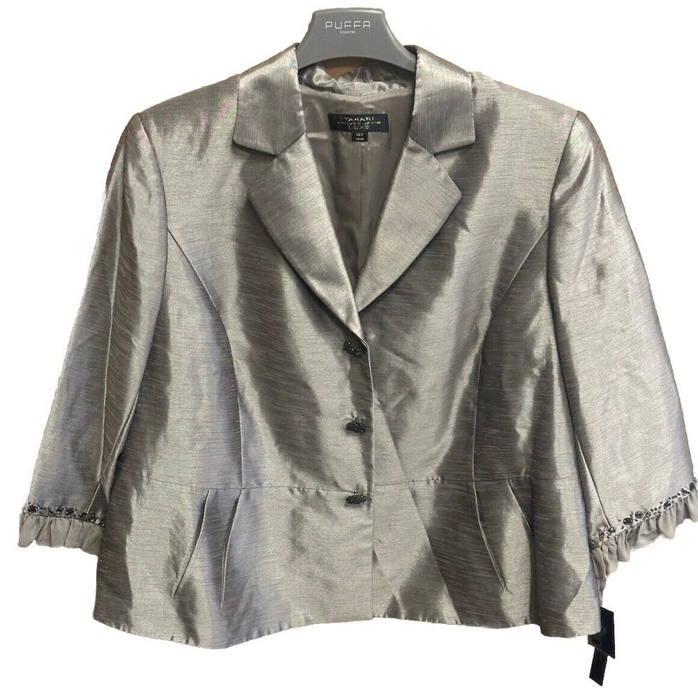 TAHARI LUXE ARTHUR S LEVINE GOLD METALIC BLAZER 3/4 SLEEVE SIZE 18 NWT